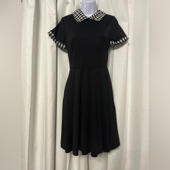 Smak Parlour Women’s Black Midi Dress With Plaid Collar And Sleeves X-Small - Picture 1 of 3